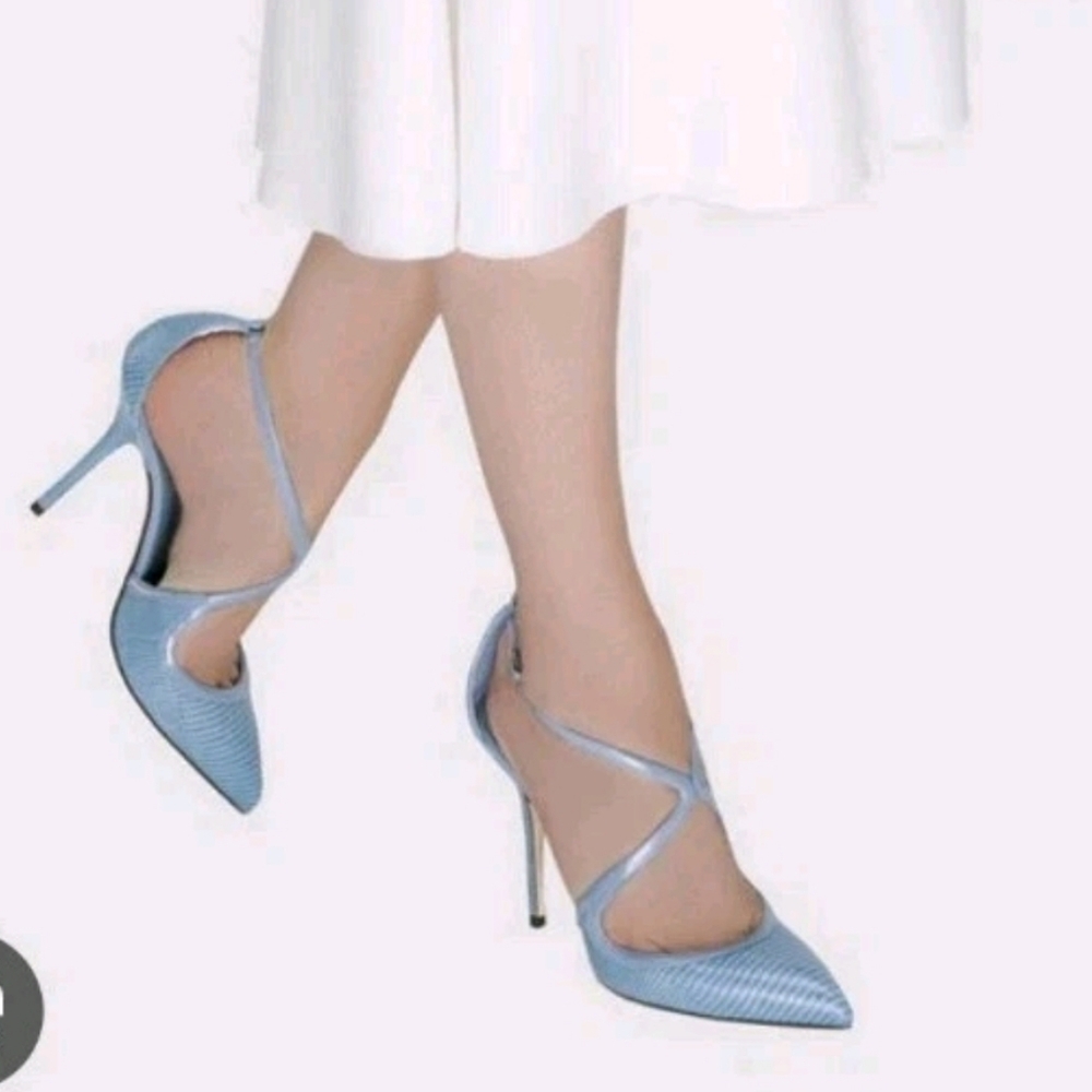 Dolce & Gabbana Blue Textured Leather Pointed-Toe Stiletto Heels Sz 37.5 US 7.5